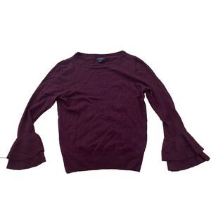J. Crew 100% Cashmere Sweater Women L Maroon Red Wide Poet Sleeve Romantic Knit